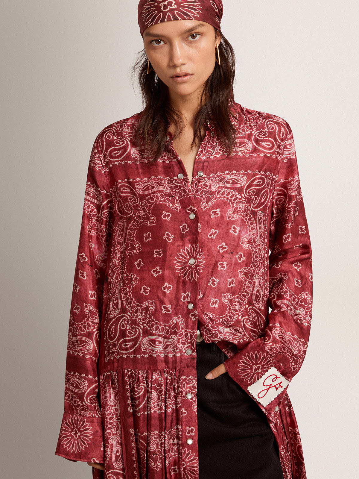 Golden Goose - Women's burgundy shirt dress with paisley print in 