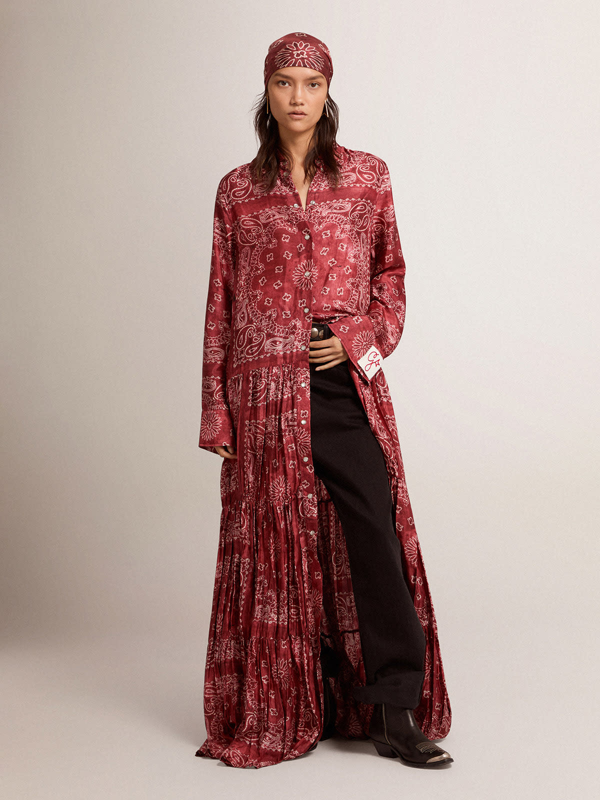 Golden Goose - Golden Collection shirt dress in burgundy with paisley print in 