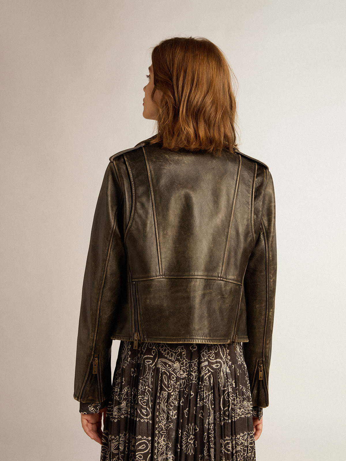 Golden Goose - Women’s biker jacket in distressed leather in 