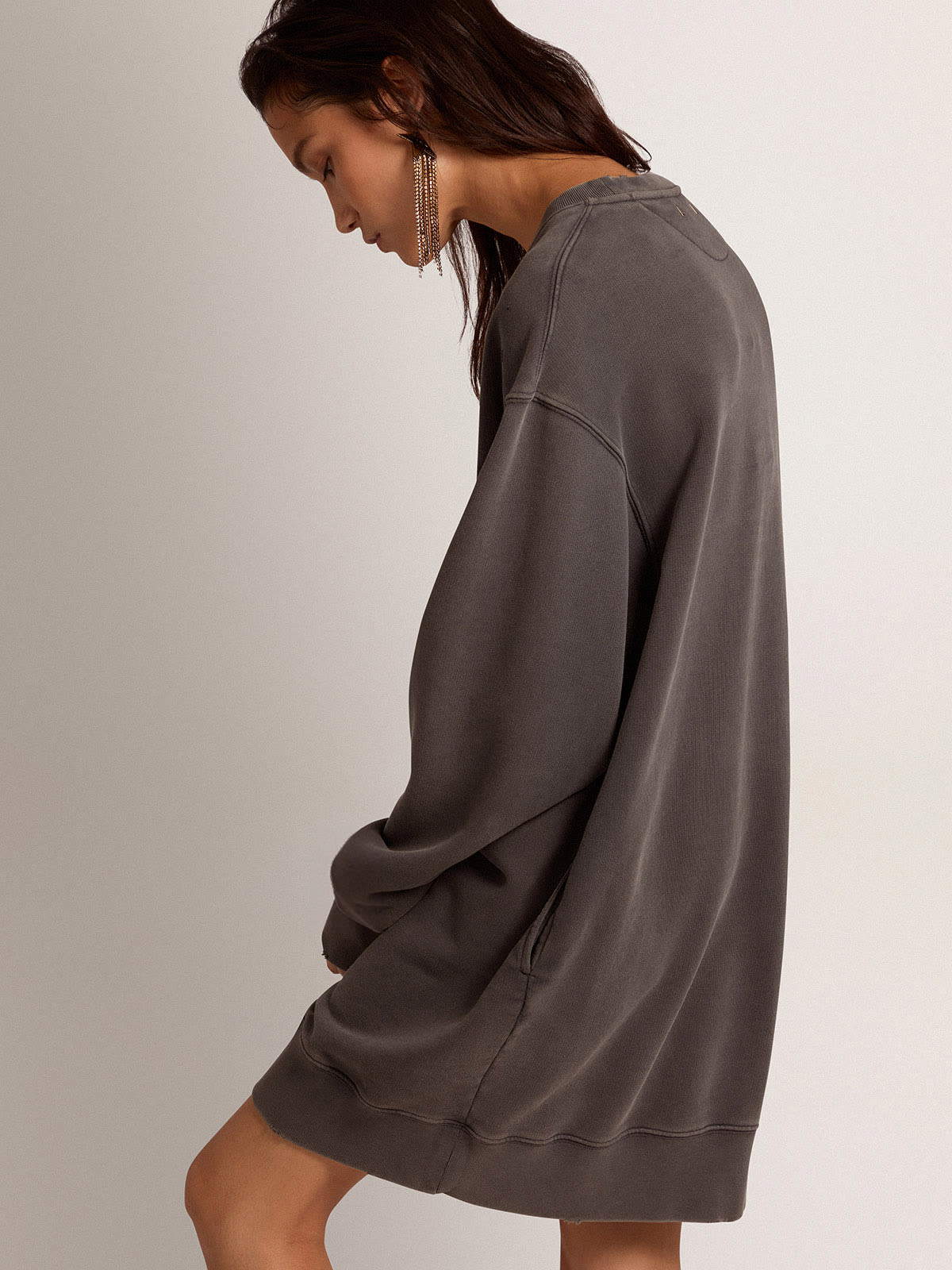 Golden Goose - Robe sweat-shirt à logo de couleur gris anthracite in 