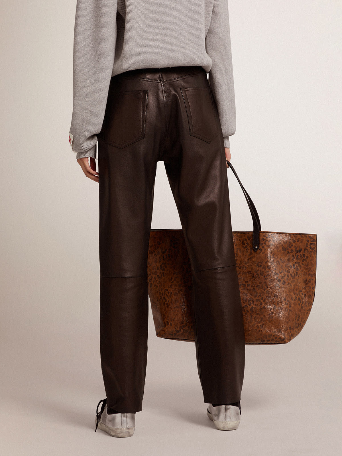 Golden Goose - Golden Collection flared cropped pants in soft black nappa leather in 