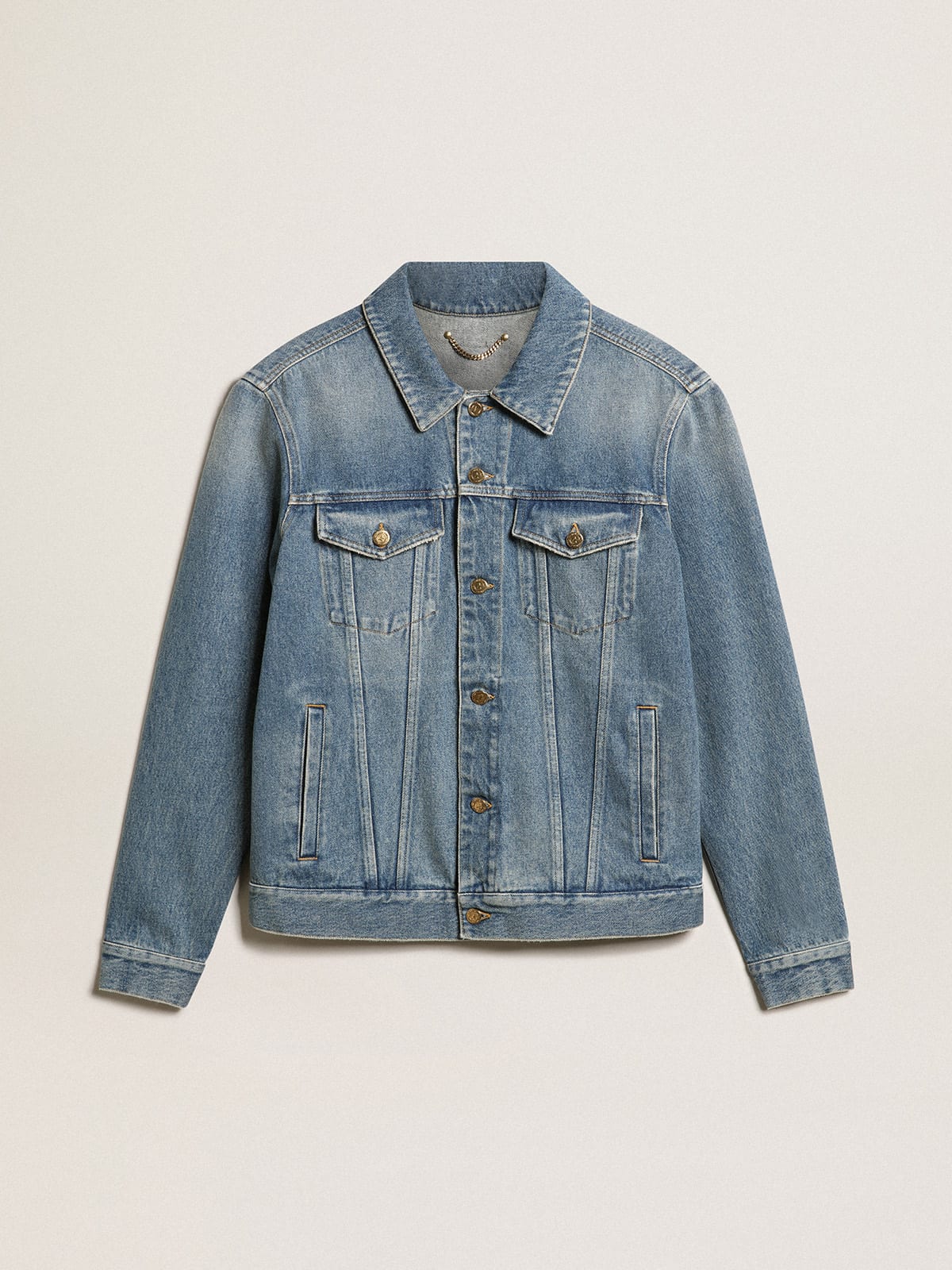 Golden Goose - Mid-wash denim jacket with a distressed treatment in 