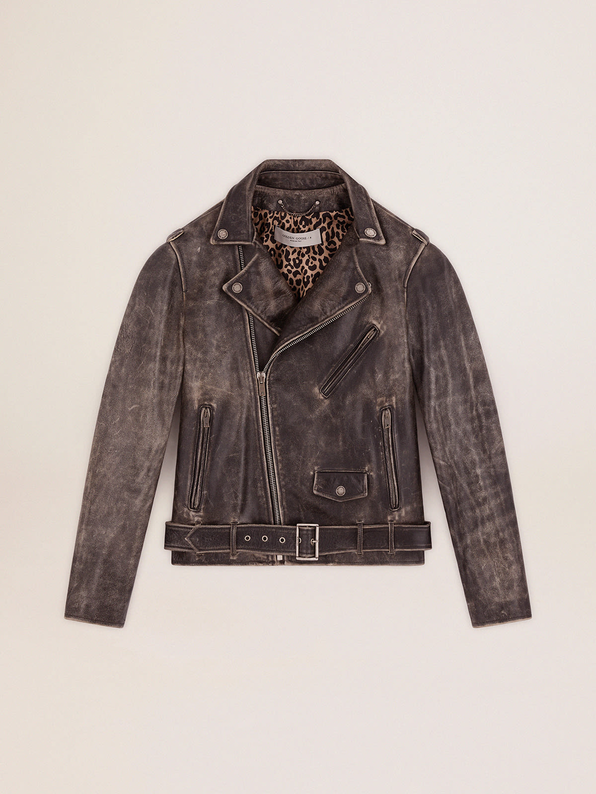 Golden Goose - Men’s biker jacket in distressed leather in 