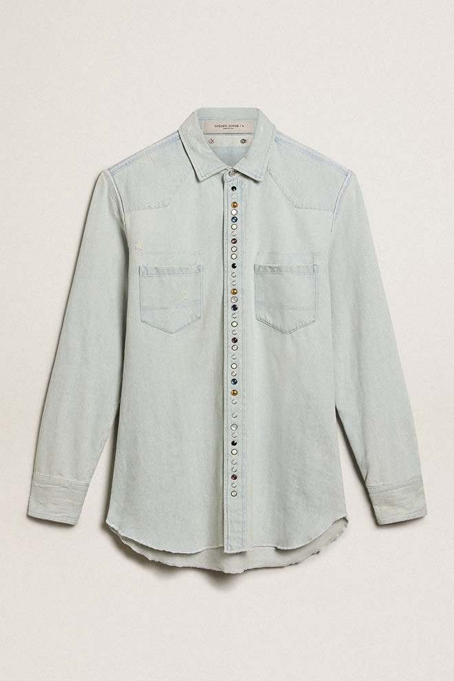 Golden Goose - Golden Collection bleached denim shirt with hammered studs in 
