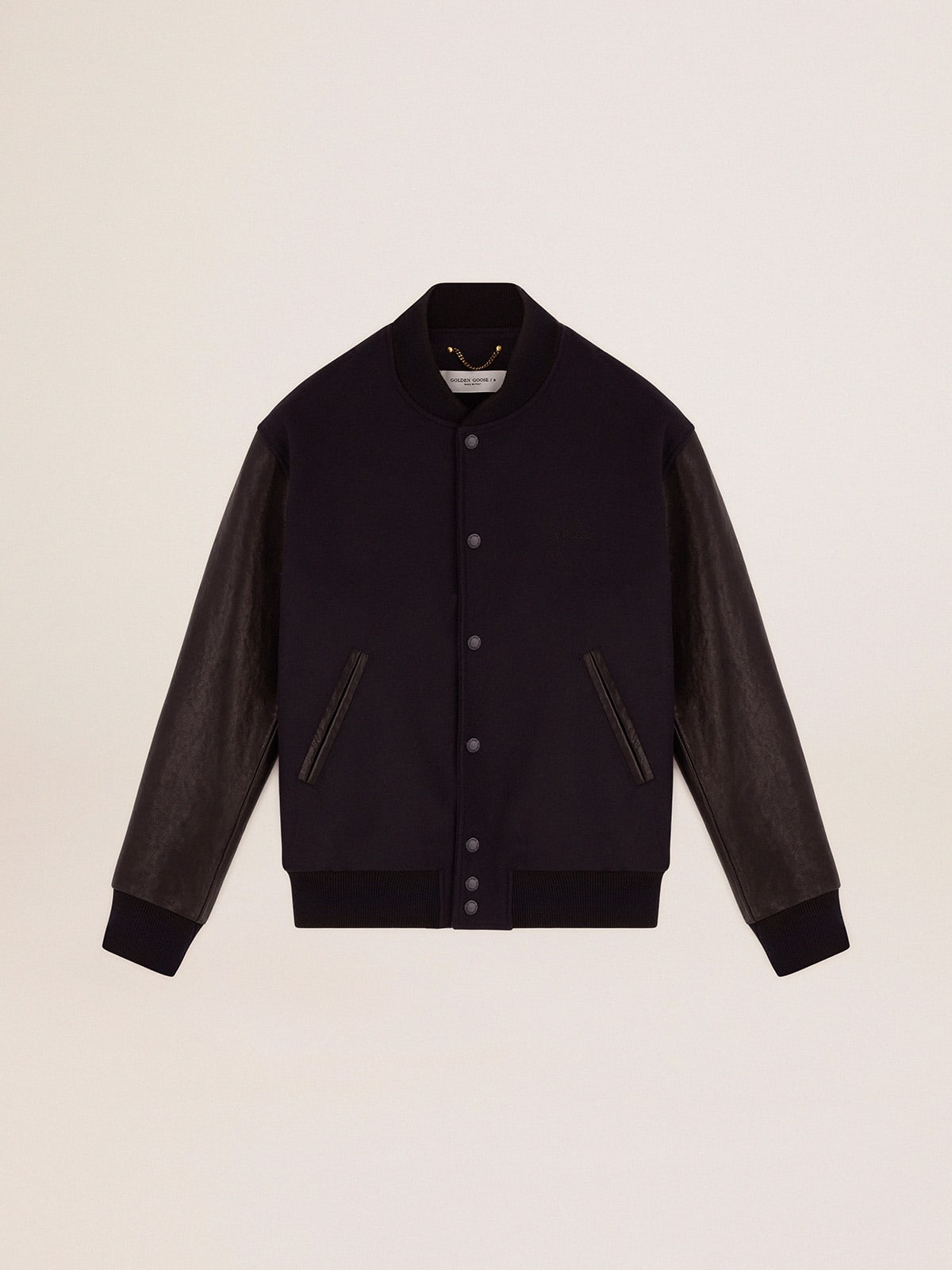 Golden Goose - Bomber jacket in dark blue wool with distressed leather sleeves in 