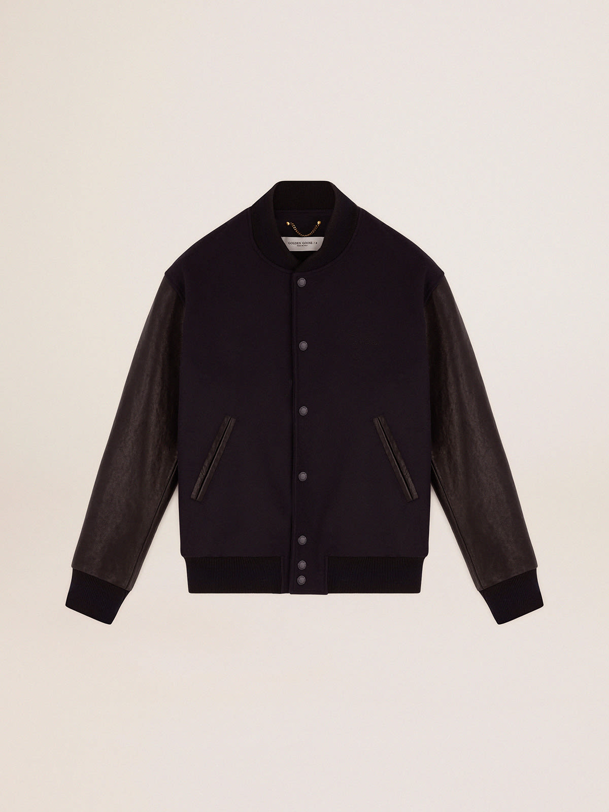 Golden Goose - Men's bomber jacket in dark blue wool with leather sleeves in 