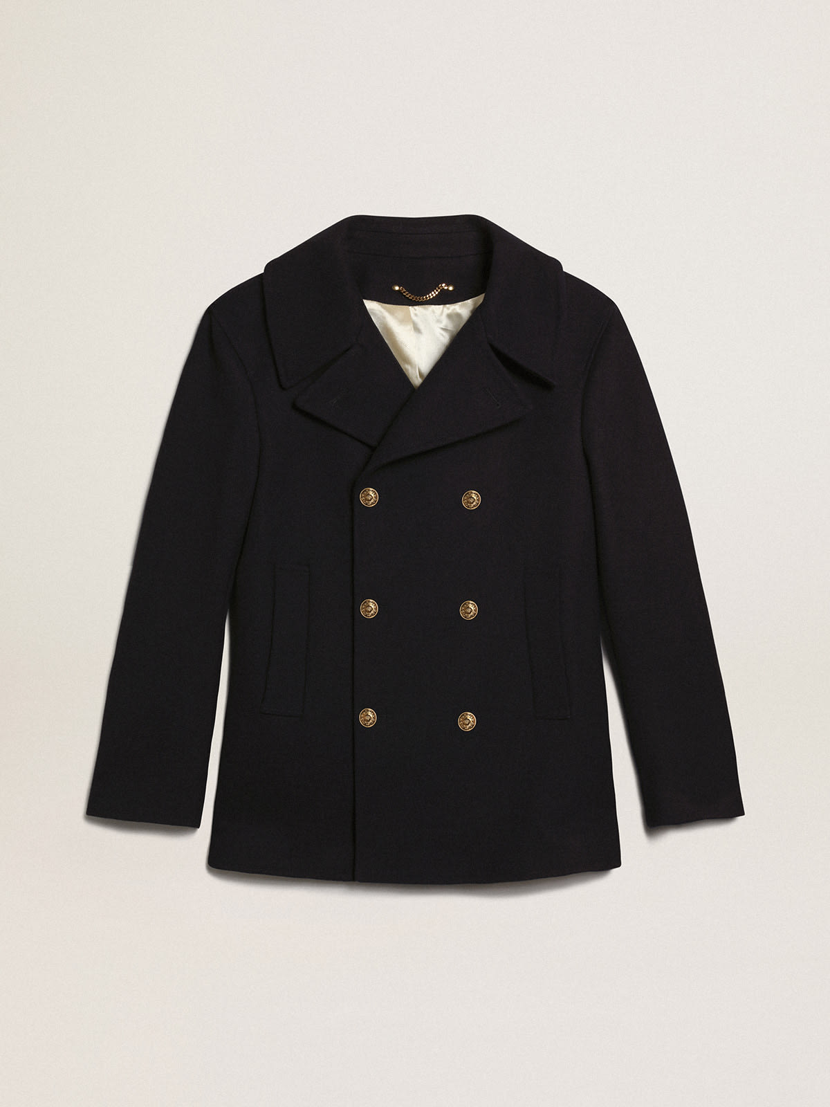 Black wool coat hot sale with gold buttons