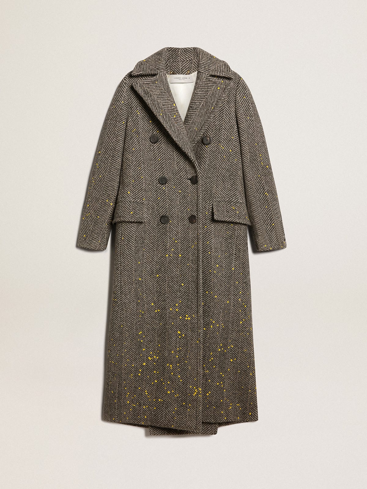 Golden Goose - Women's long herringbone coat with yellow details in 