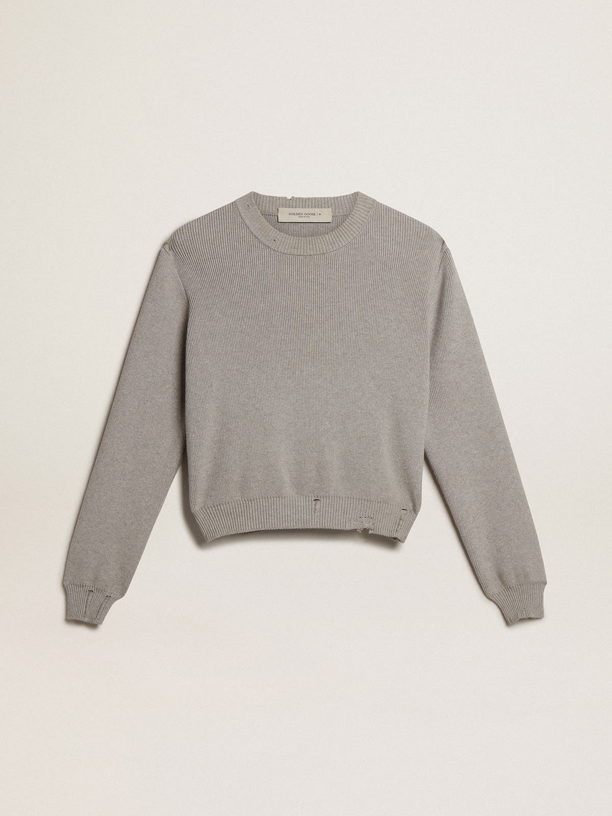 Maglione da donna girocollo in cotone grigio