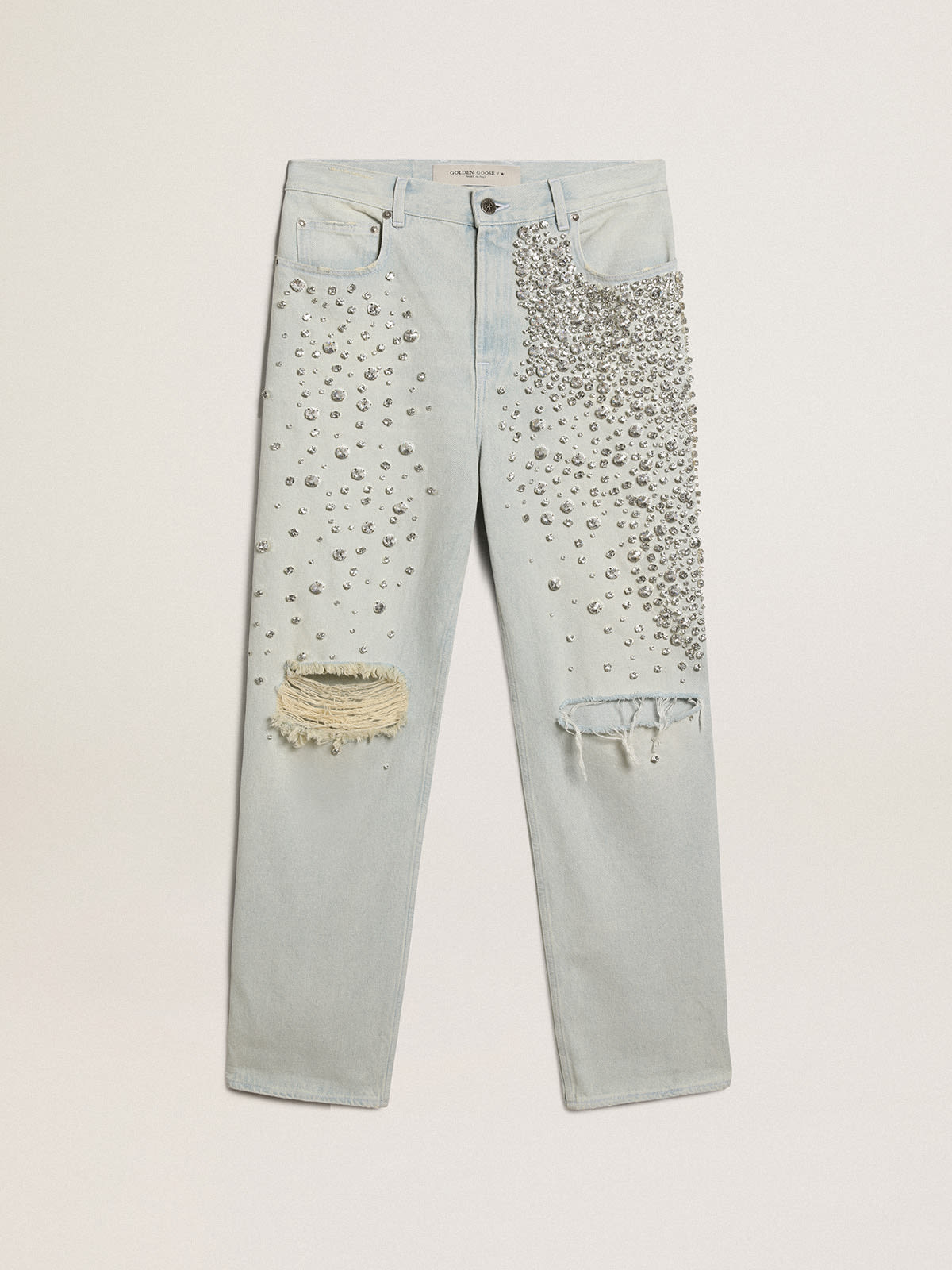 Women's bleached jeans with cabochon crystals | Golden Goose