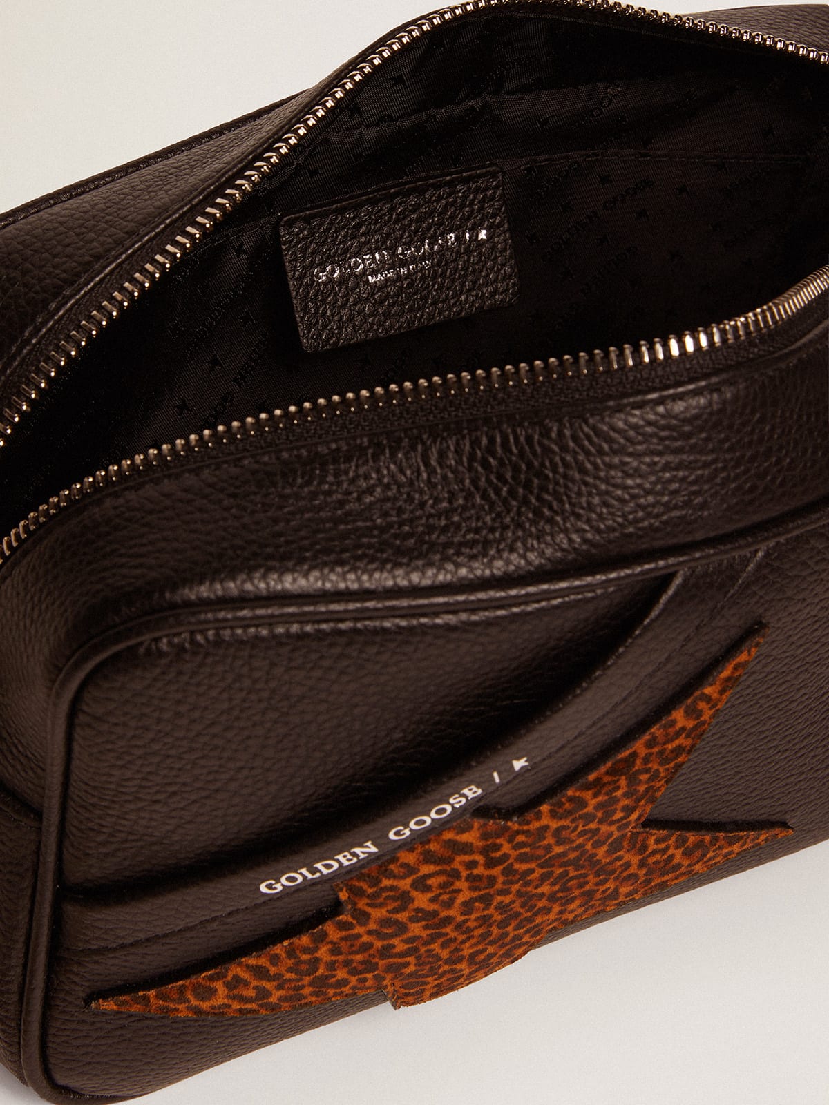 Golden Goose - Star Bag in dark brown leather with leopard-print suede star in 
