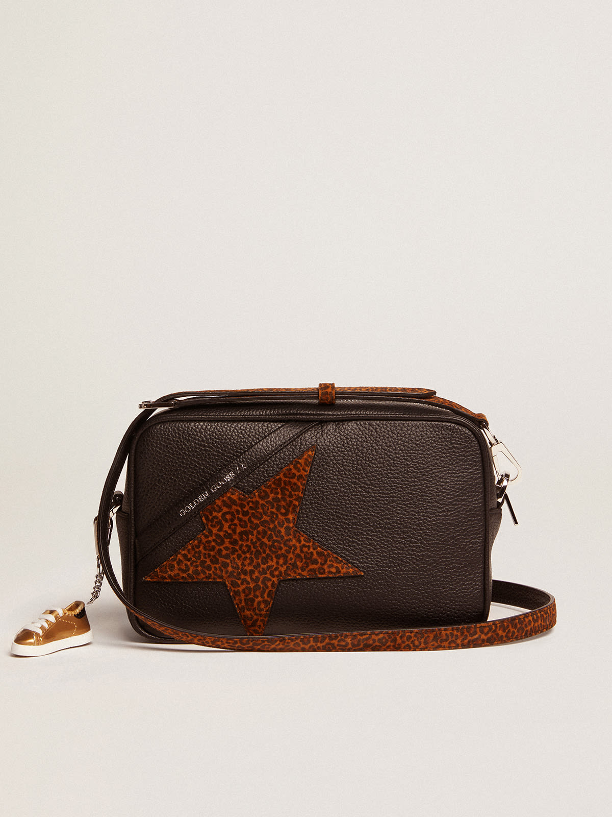 Golden Goose - Borsa Star Bag in pelle color testa di moro e stella in suede leopardato in 