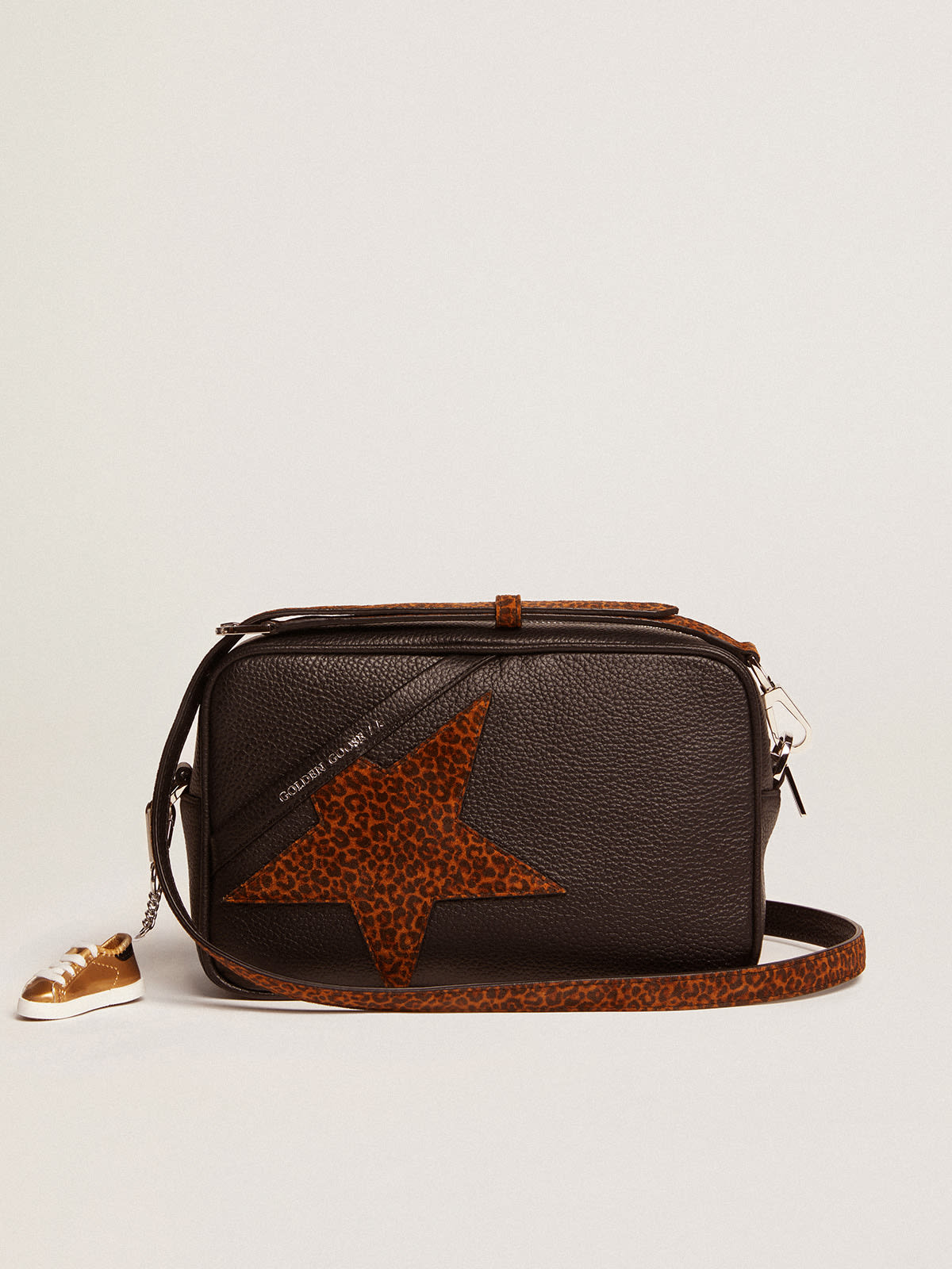 Golden Goose - Star Bag de piel marrón oscuro y estrella con estampado de leopardo in 