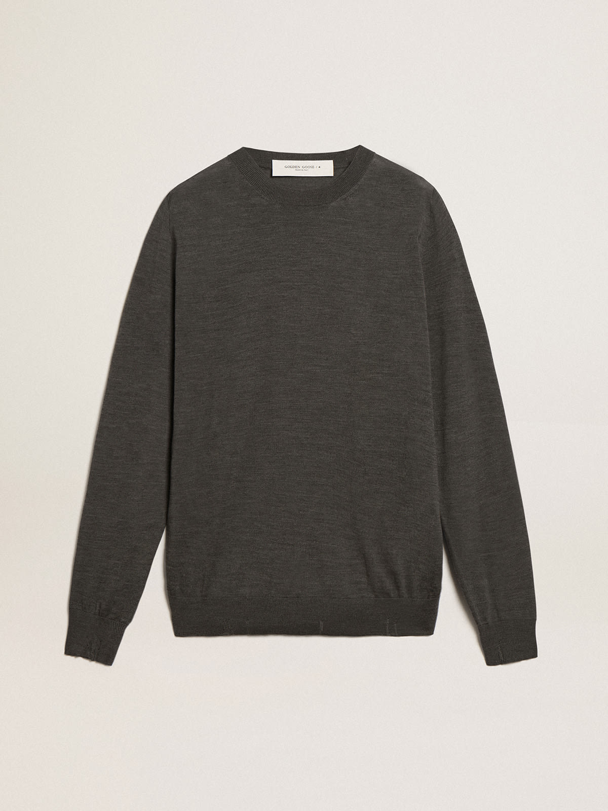 Golden Goose - Round-neck sweater in dark gray melange wool in 
