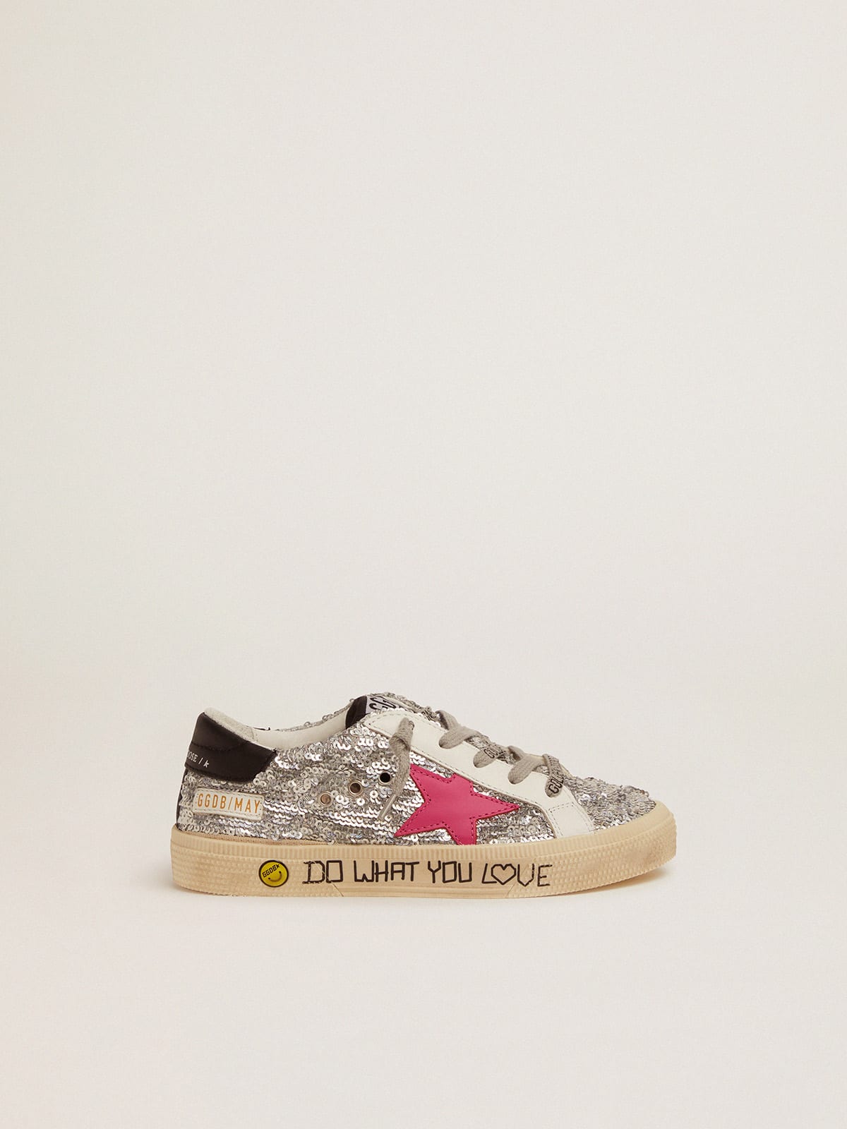 May sneakers with silver sequinned upper and fuchsia star Golden