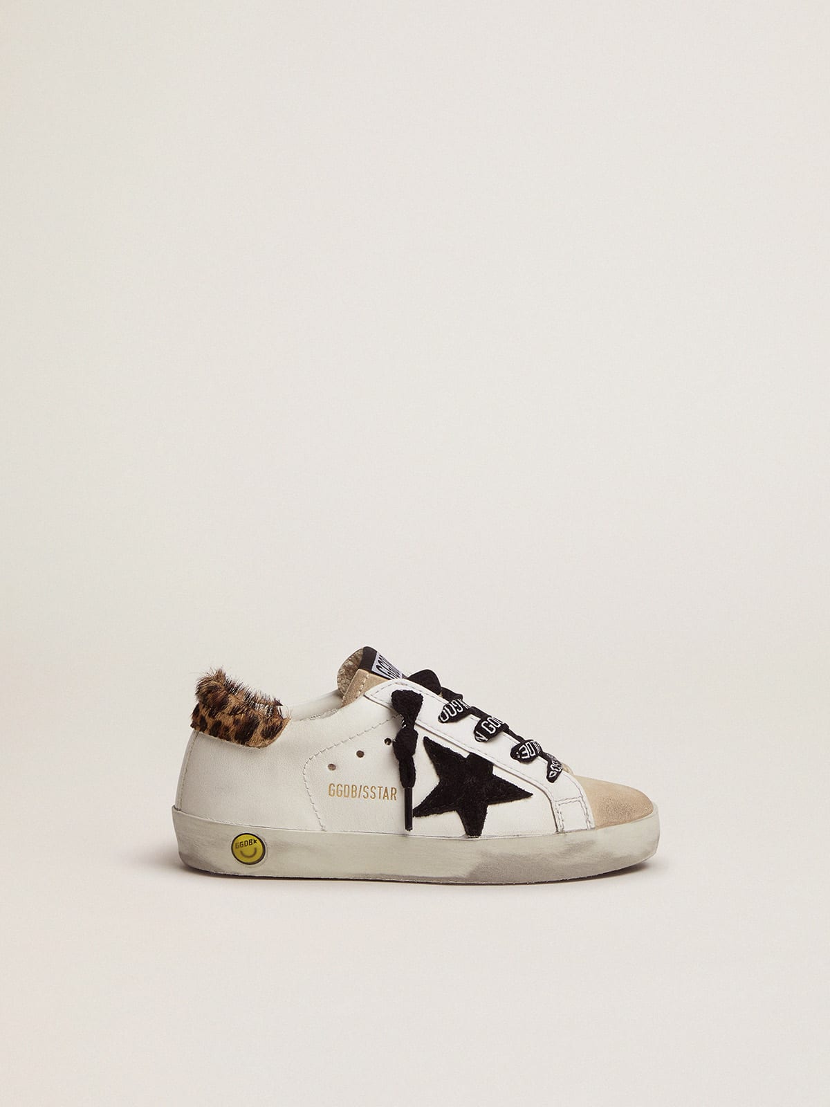 Junior Super-Star sneakers with leopard-print pony skin heel tab and black  star