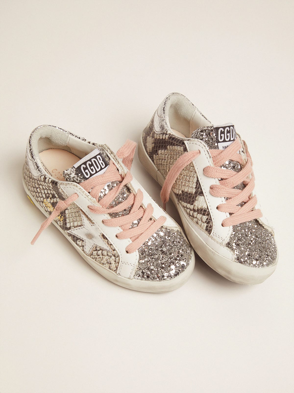 Super-Star junior sneakers in snakeskin-effect leather with glittery ...