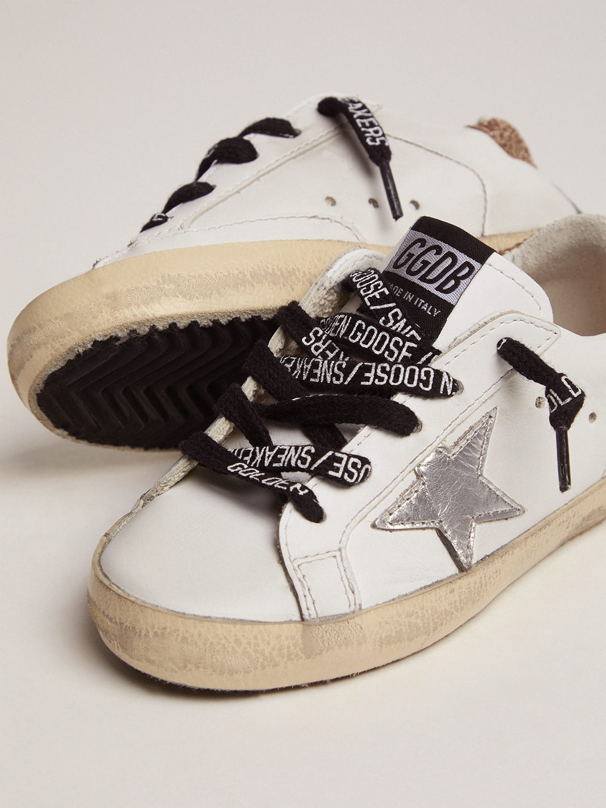Junior white leather Super-Star sneakers with glittery heel tab | Golden  Goose