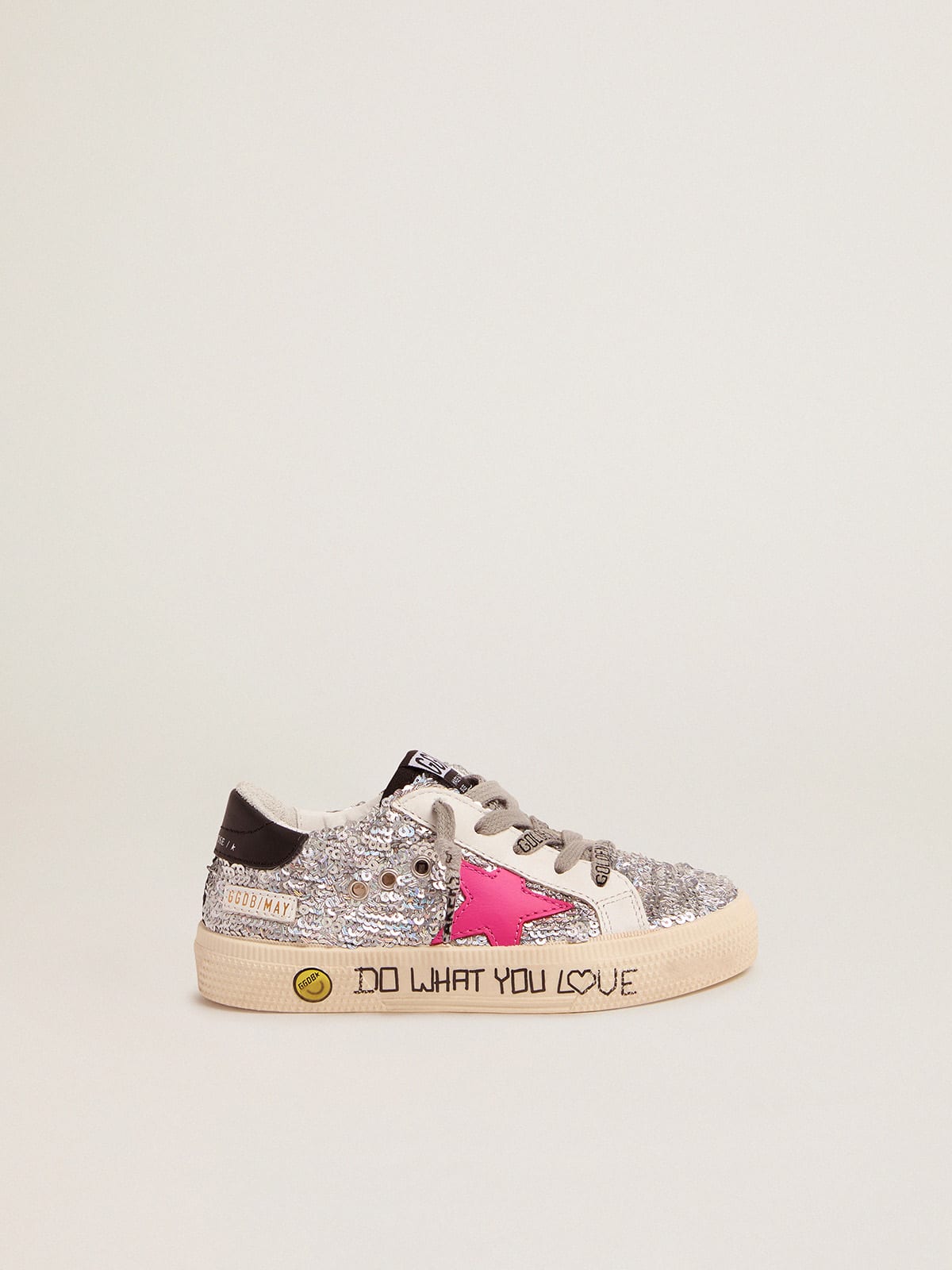 May sneakers with silver sequinned upper and fuchsia star Golden