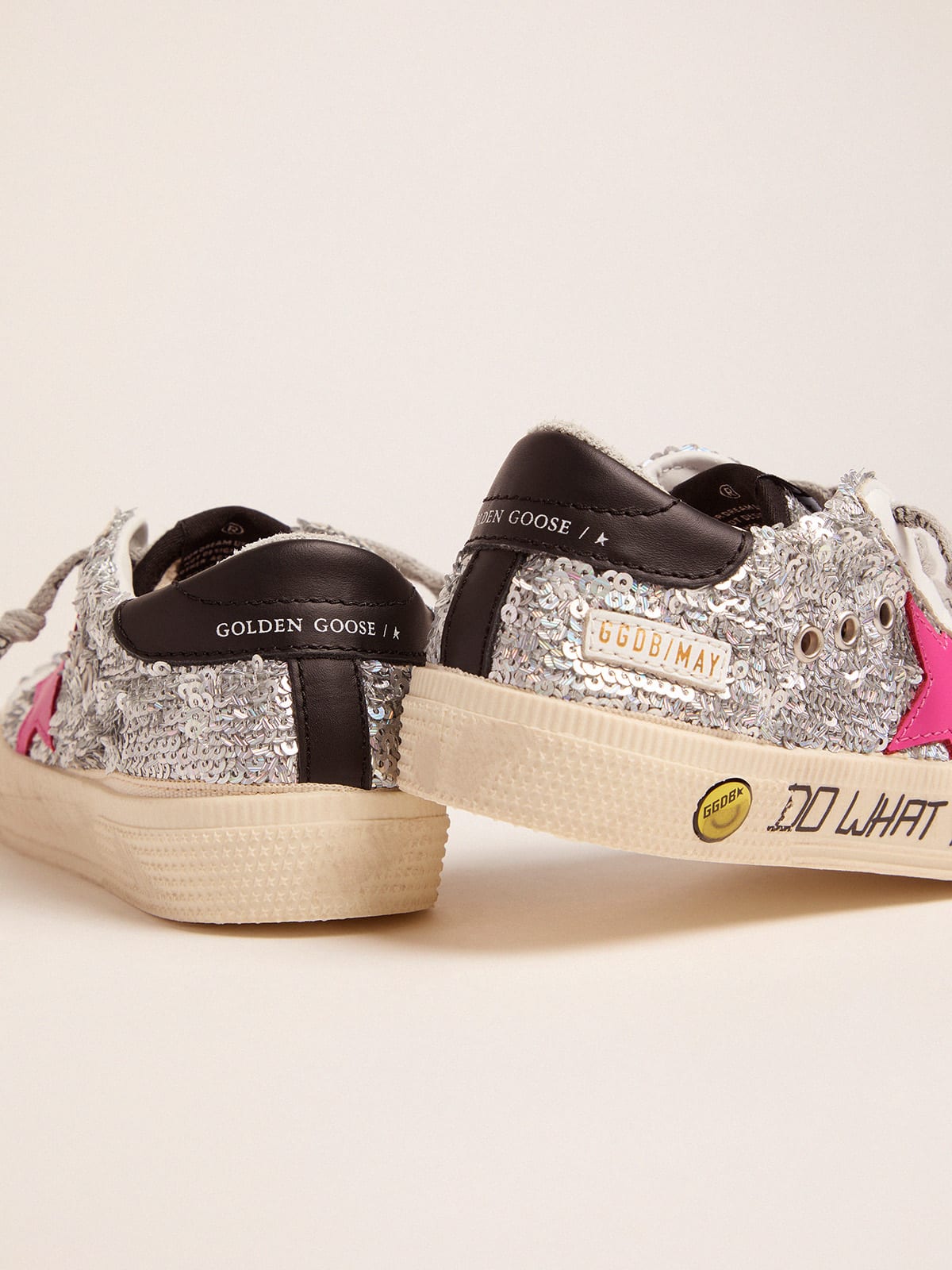 Golden Goose - May sneakers with silver sequinned upper and fuchsia star in 