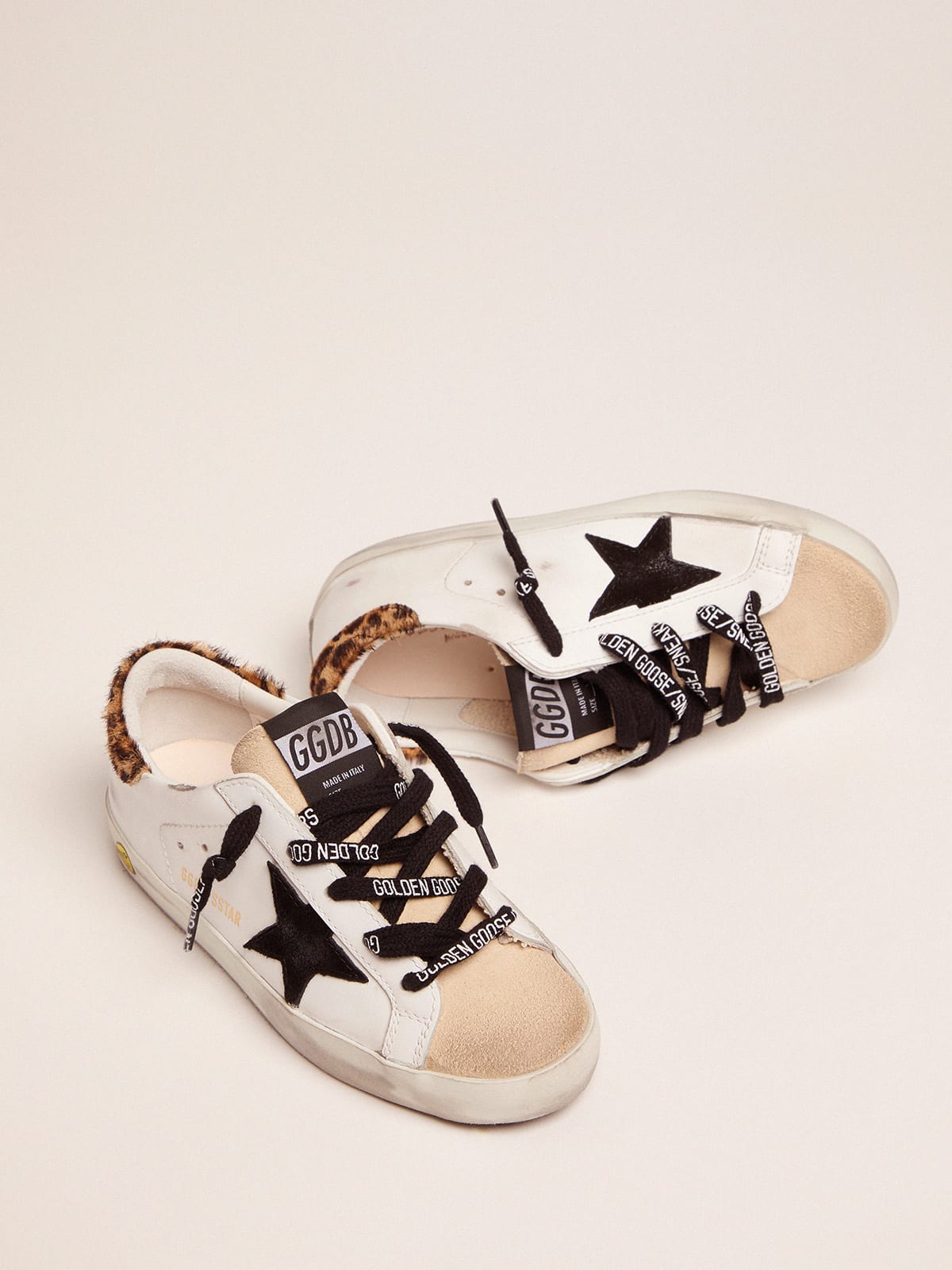 Young Super-Star sneakers with leopard-print pony skin heel tab and black  star | Golden Goose