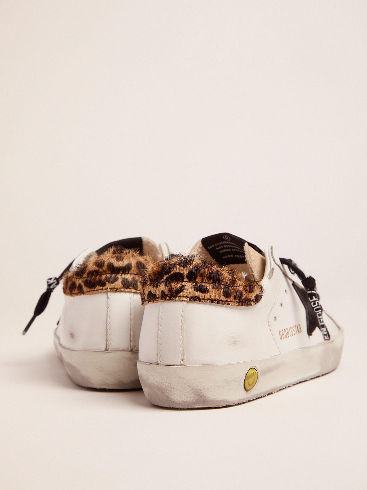 Golden Goose - Young Super-Star sneakers with leopard-print pony skin heel tab and black star in 
