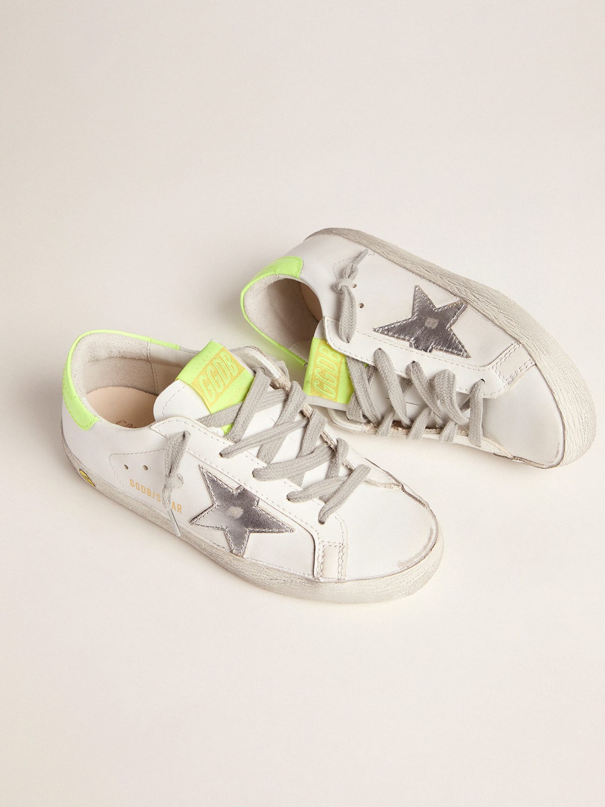 Golden Goose - Super-Star sneakers with fluorescent yellow heel tab and silver star in 