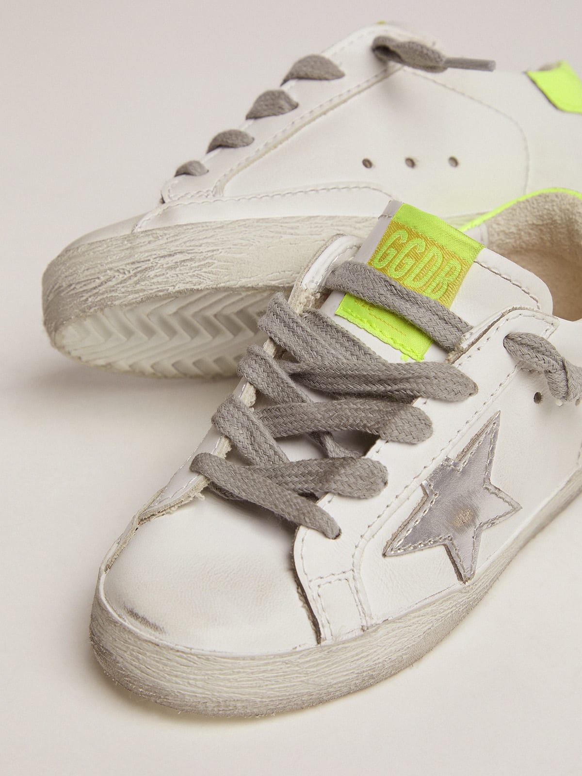 Golden Goose - Super-Star sneakers with fluorescent yellow heel tab and silver star in 