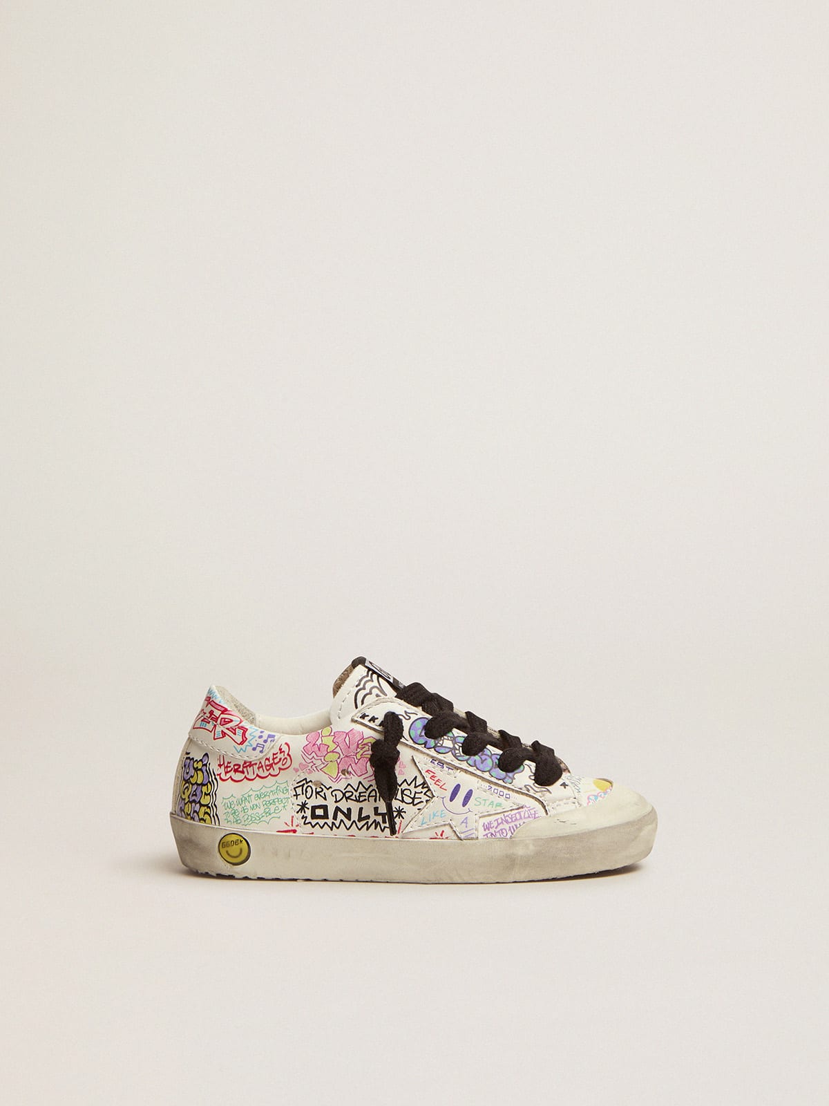 Young Super-Star sneakers in white leather with multicolored graffiti ...