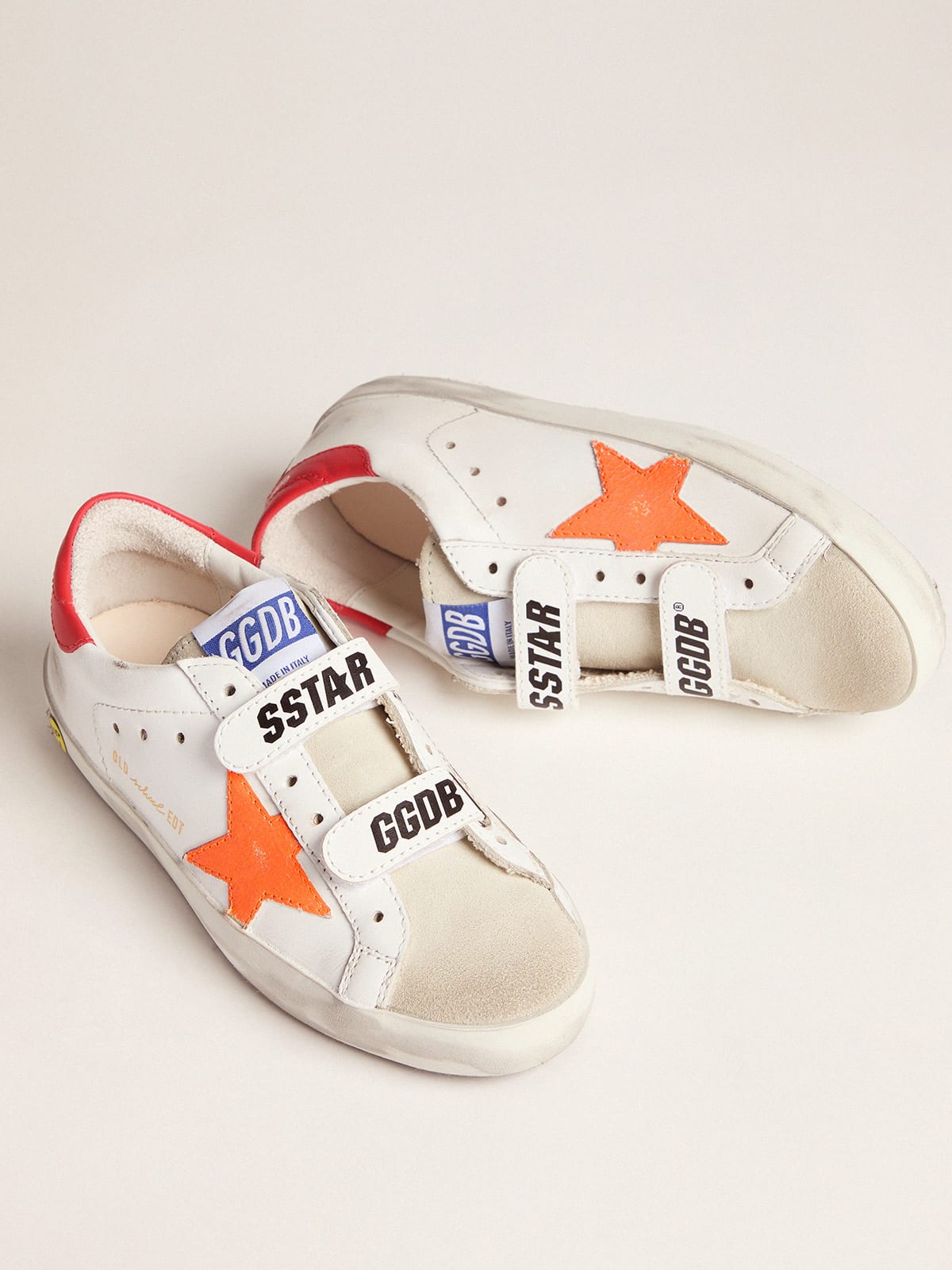 Young Old School sneakers with Velcro fastening and fluorescent orange star