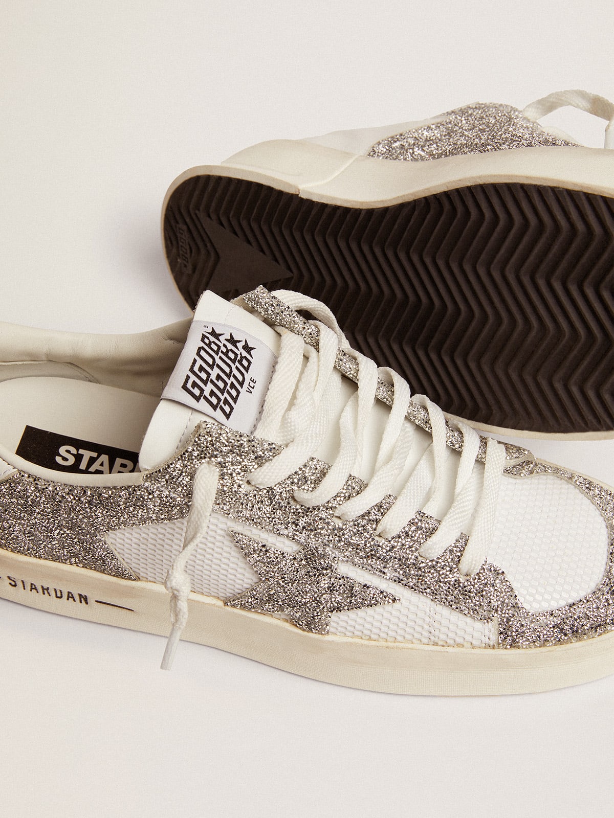 Stardan sneakers in white leather with silver crystals | Golden Goose