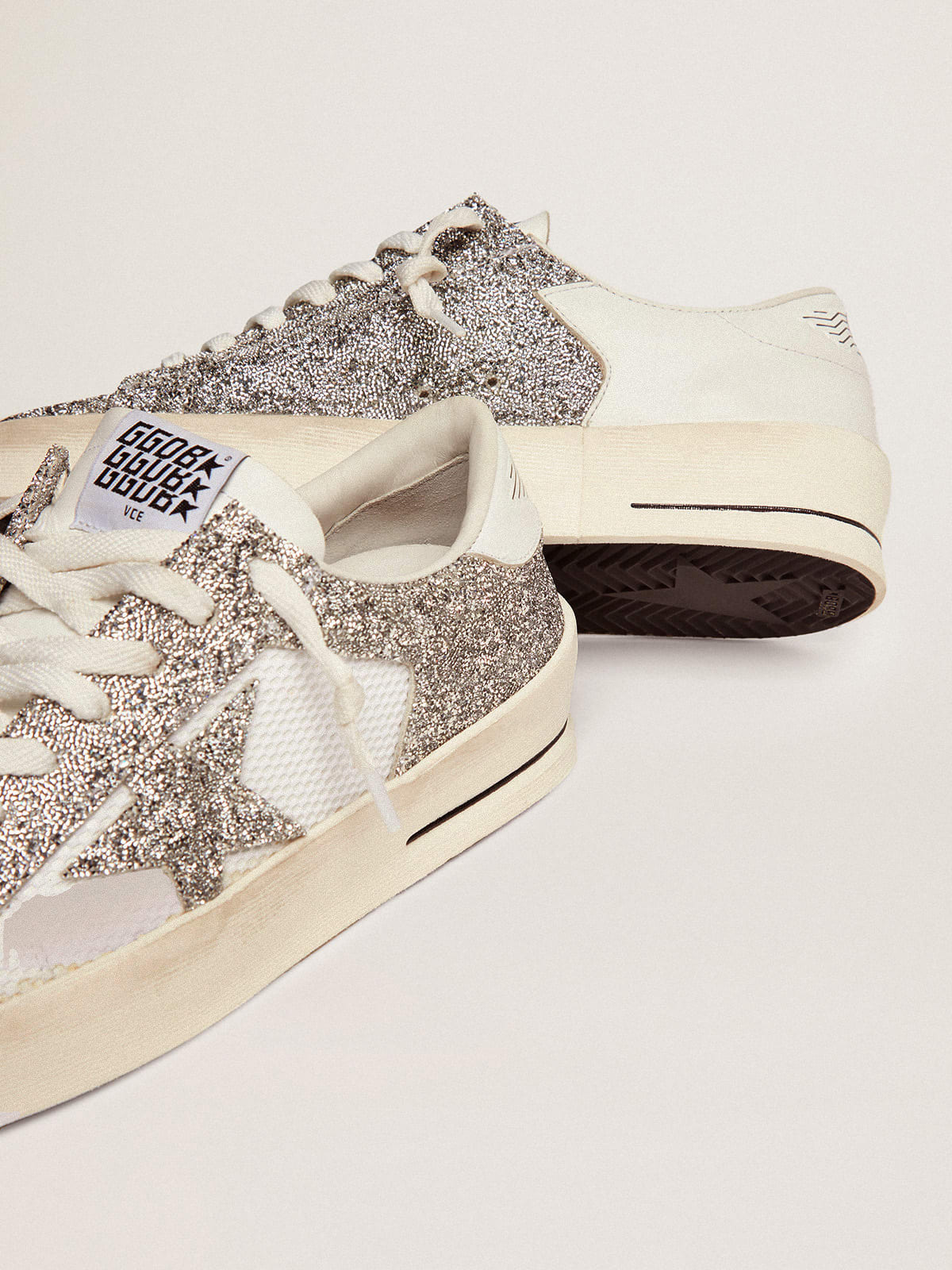 Stardan sneakers in white leather with silver crystals | Golden Goose