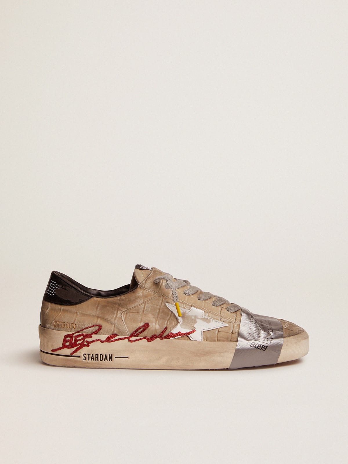 Stardan LAB sneakers with silver velvet upper and crocodile print