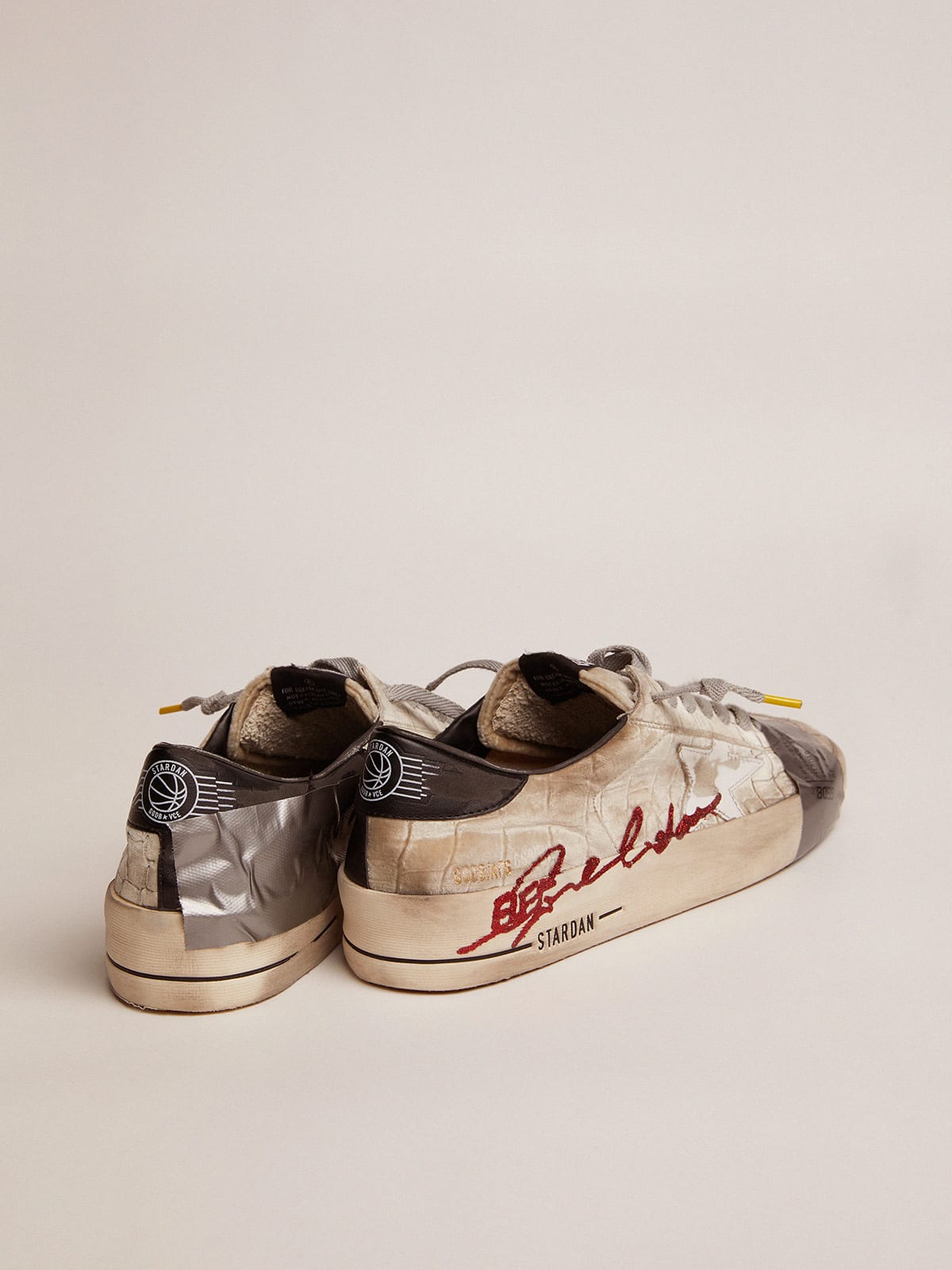 Golden Goose - Stardan LAB sneakers with silver velvet upper and crocodile print in 