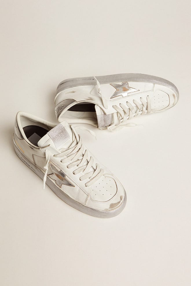 Golden Goose - Stardan sneakers with silver metallic leather star and heel tab in 