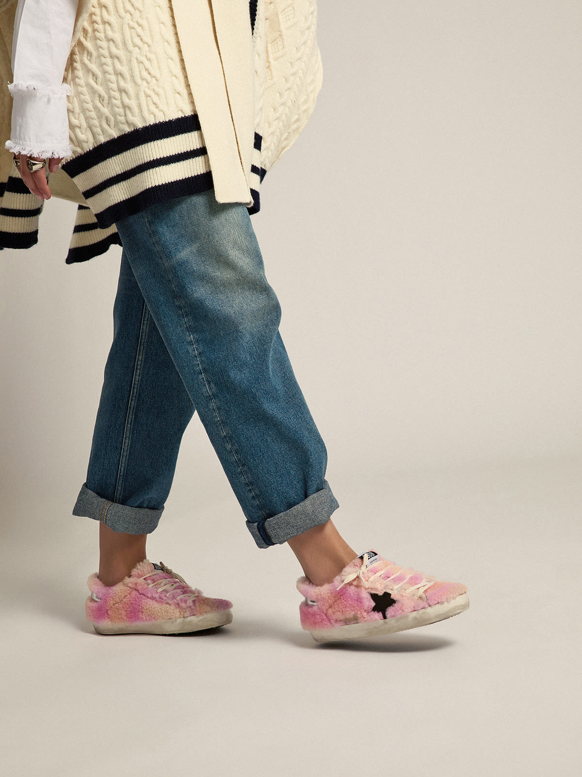 Super-Star sneakers with upper and lining in pink tie-dye shearling |  Golden Goose