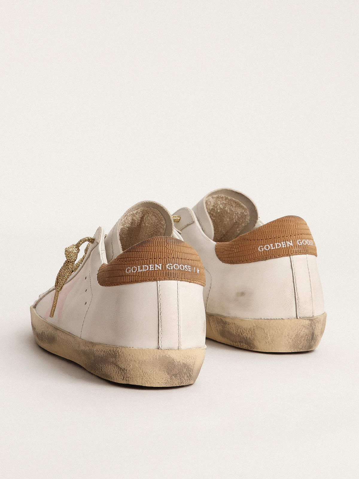 Super-Star LTD sneakers with pink screen printed star and leather heel tab  | Golden Goose