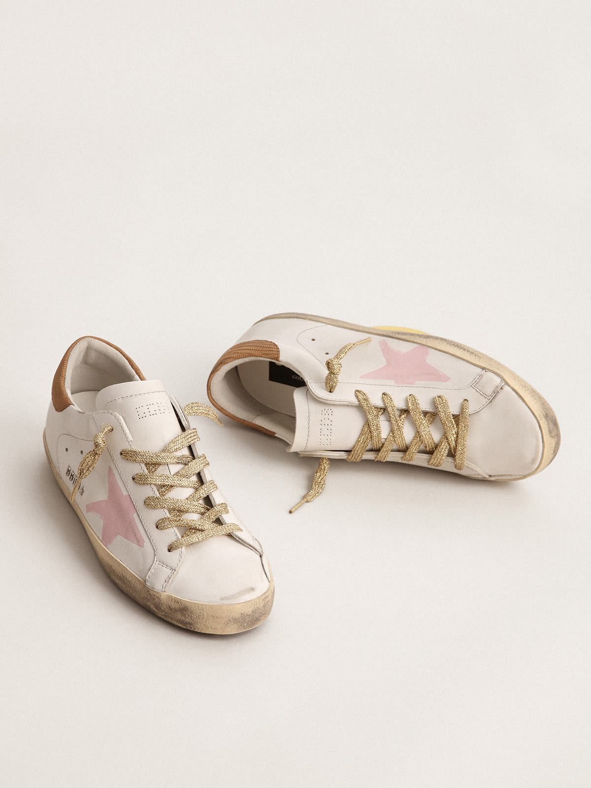 Super-Star LTD sneakers with pink screen printed star and leather heel tab  | Golden Goose