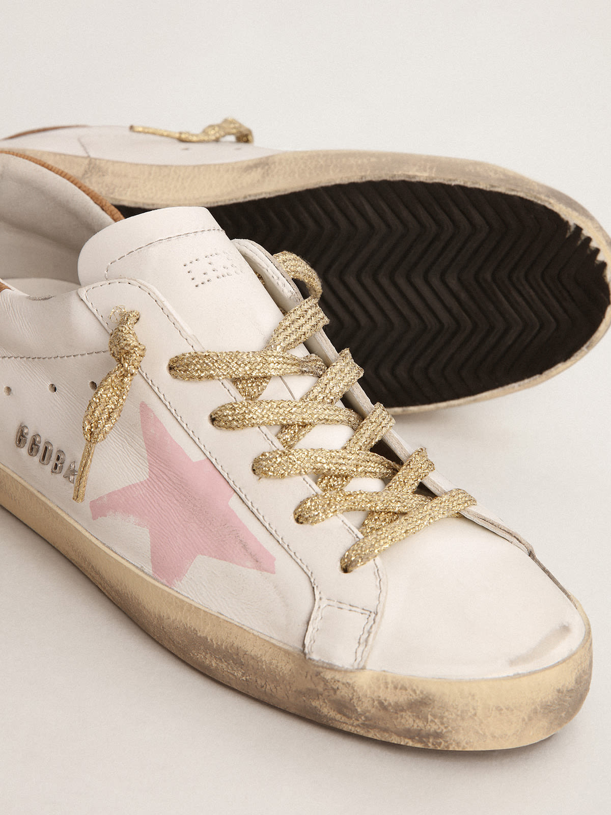 Super-Star LTD sneakers with pink screen printed star and leather heel tab  | Golden Goose