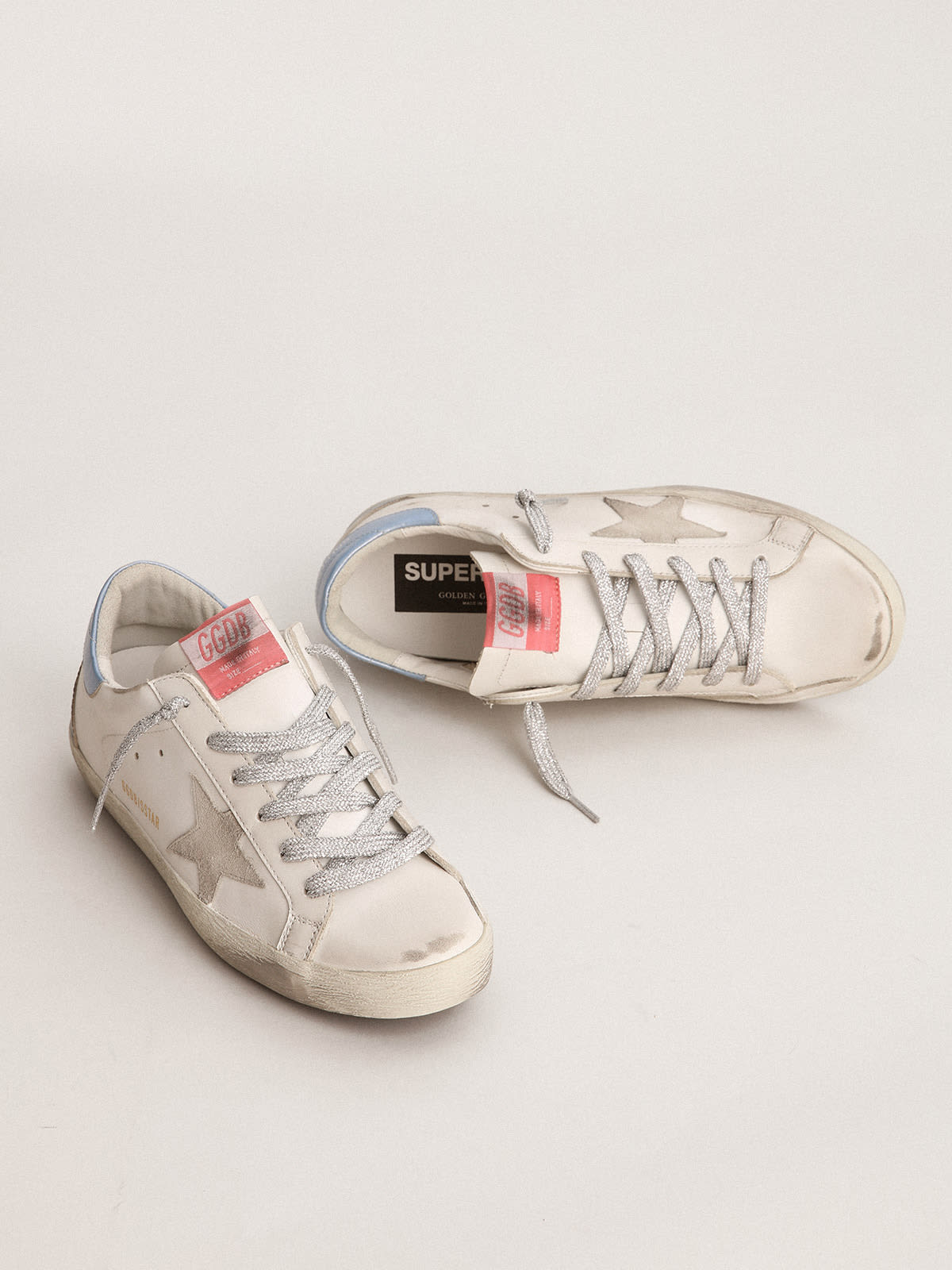 Super-Star sneakers with light blue heel tab and ice-gray star | Golden  Goose