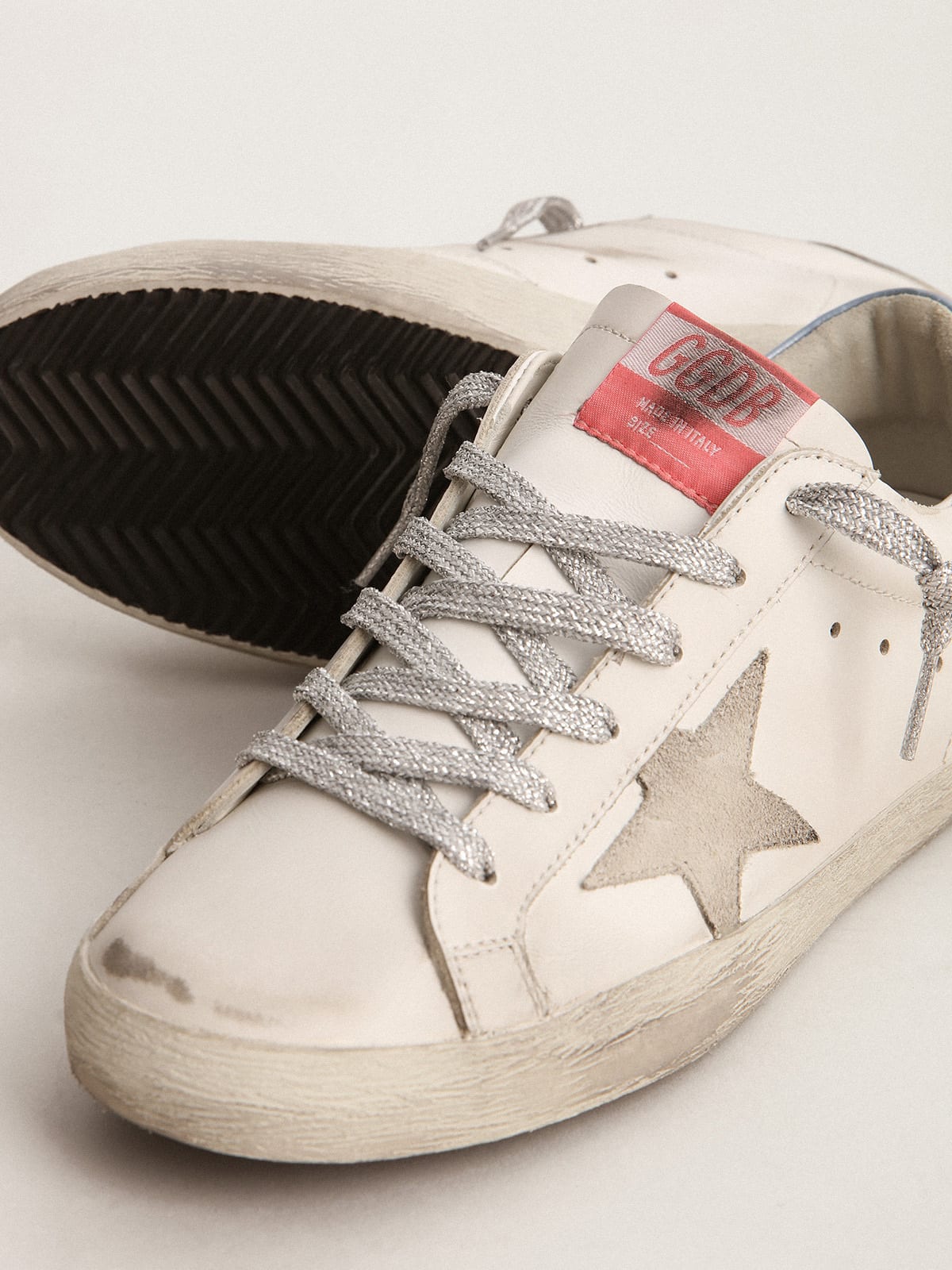 Super-Star sneakers with light blue heel tab and ice-gray star | Golden  Goose