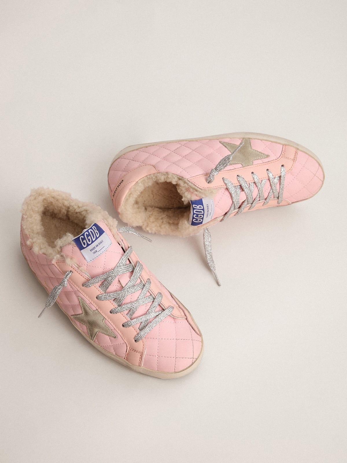 Super-Star sneakers in pink quilted leather with shearling lining | Golden  Goose