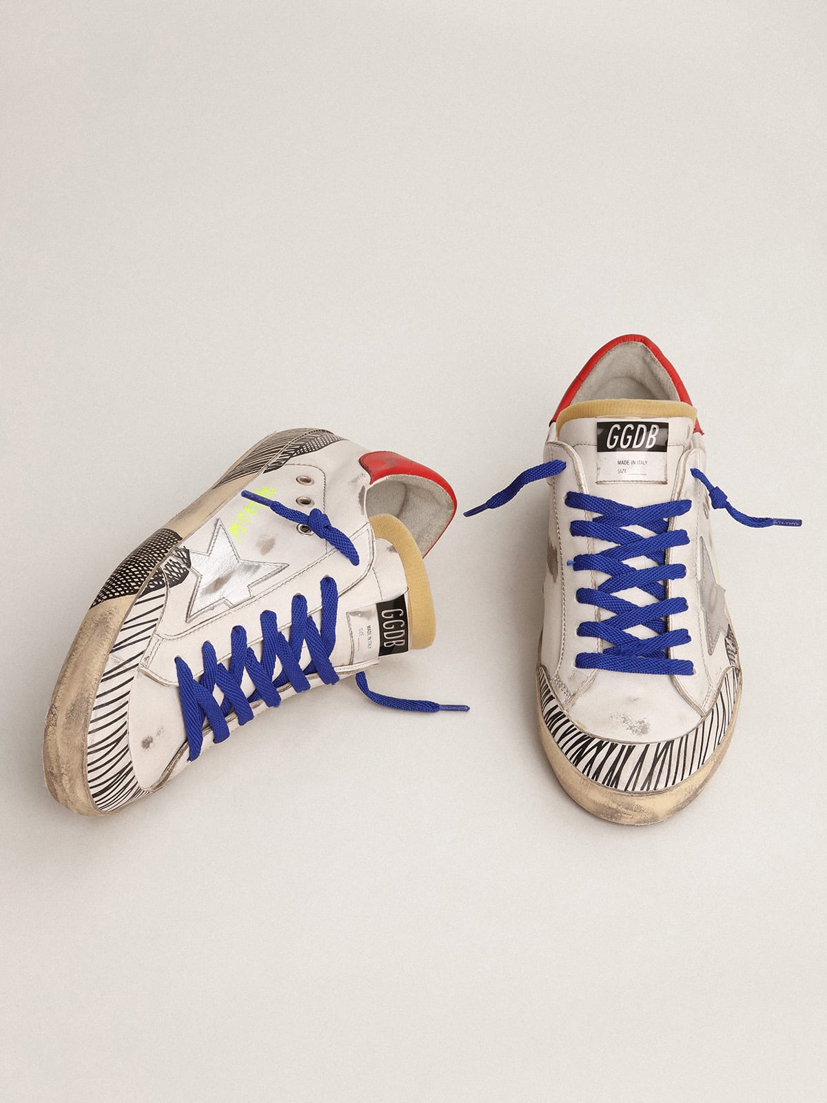 Golden Goose - Super-Star LAB sneakers in white leather and multi-foxing-effect print in 
