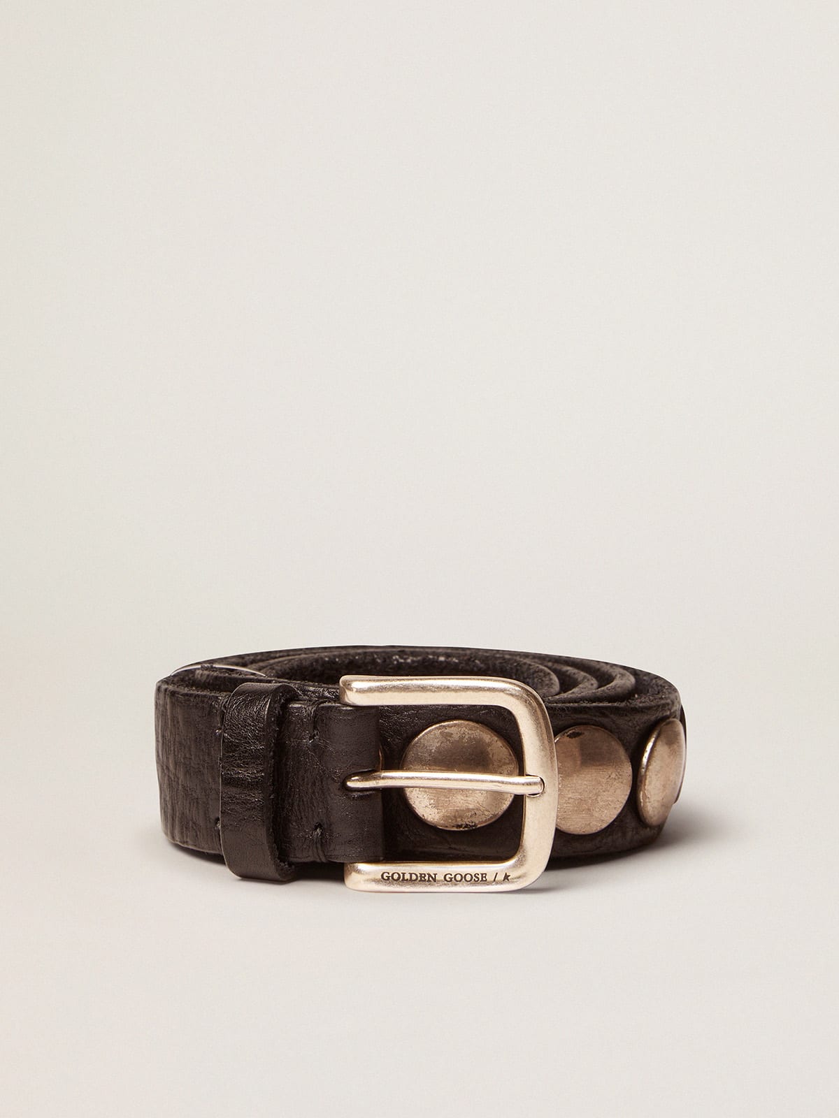 Golden Goose - Black Trinidad belt in washed leather with studs in 