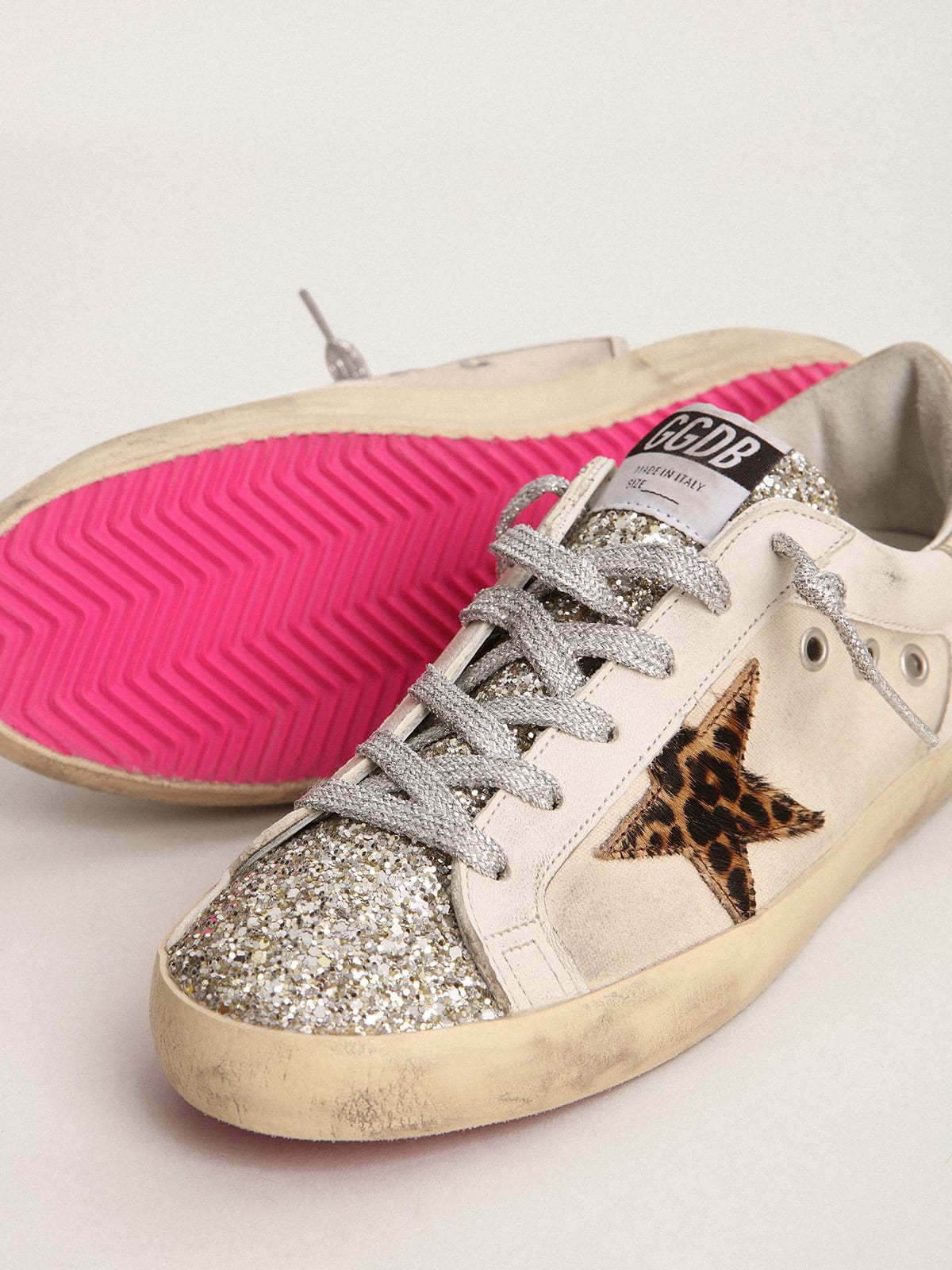 Women\'s Super-Star with glitter tongue and leopard pony skin star | Golden  Goose