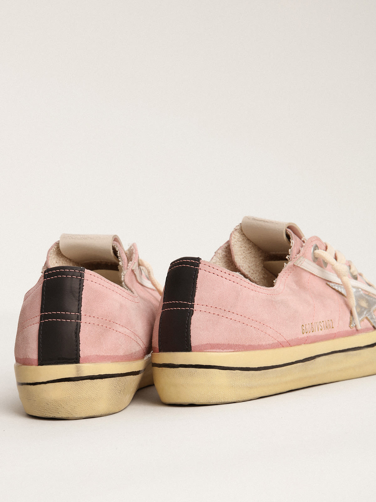 Golden Goose - Women's V-Star LTD in baby pink suede with silver star in 