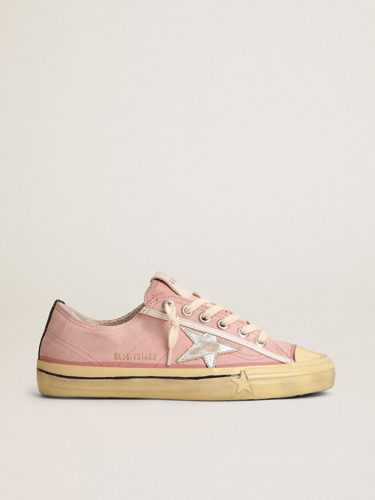 Golden Goose - Women's V-Star LTD in baby pink suede with silver star in 