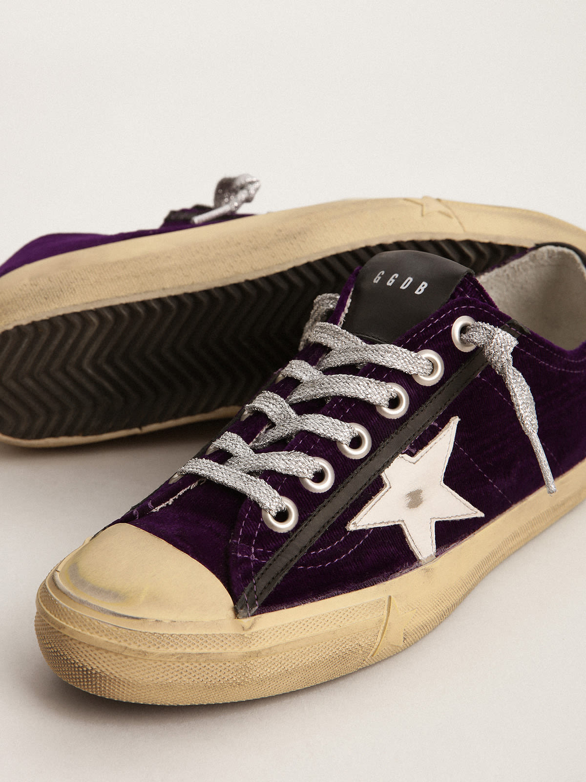 Golden Goose - Women's V-Star LTD in purple velvet with white leather star in 