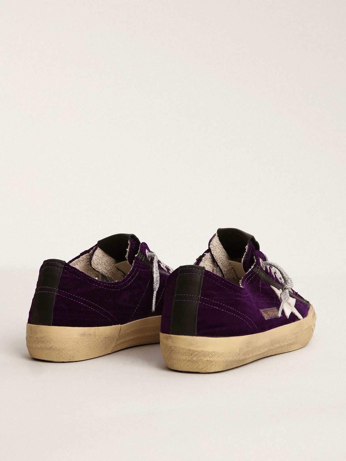 Golden Goose - Women's V-Star LTD in purple velvet with white leather star in 