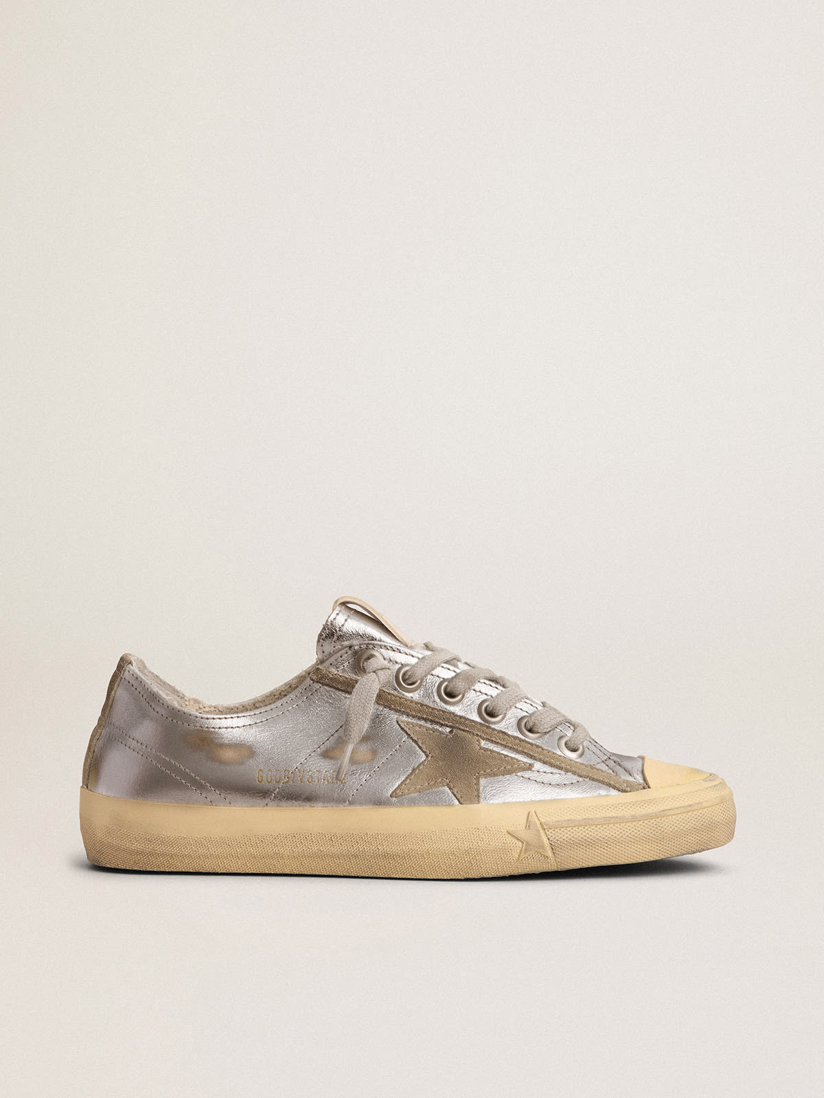 Women\'s V-Star LTD in silver laminated leather | Golden Goose